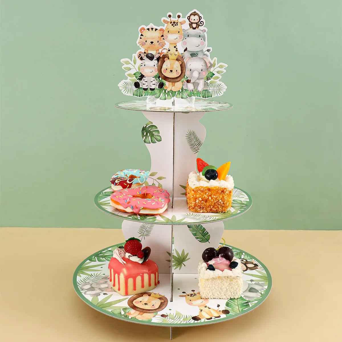 Jungle Animals Safari Cupcake Stand - Baby Shower & Birthday Party Decorations - Cupcake Holder for Kids Wild One Party Supplies