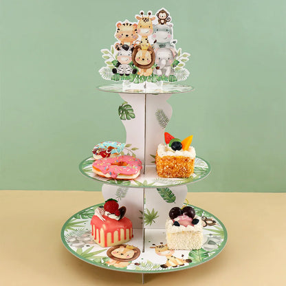 Jungle Animals Safari Cupcake Stand - Baby Shower & Birthday Party Decorations - Cupcake Holder for Kids Wild One Party Supplies