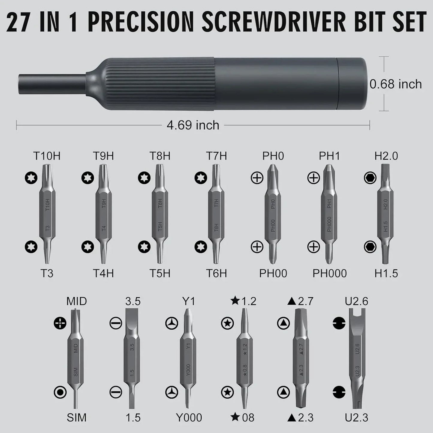 27-in-1 Precision Screwdriver Set — Magnetic Bits Pen for Eyeglass, Watch, PC, Laptop & iPhone Repairs