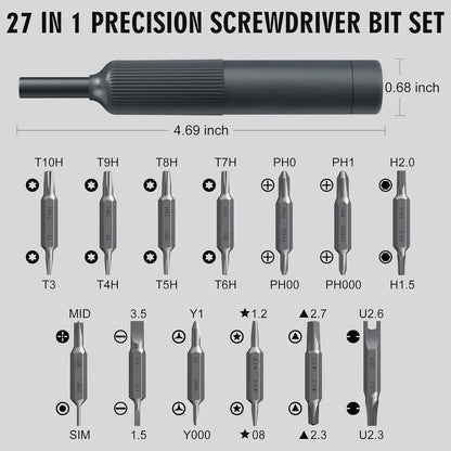 27-in-1 Precision Screwdriver Set — Magnetic Bits Pen for Eyeglass, Watch, PC, Laptop & iPhone Repairs