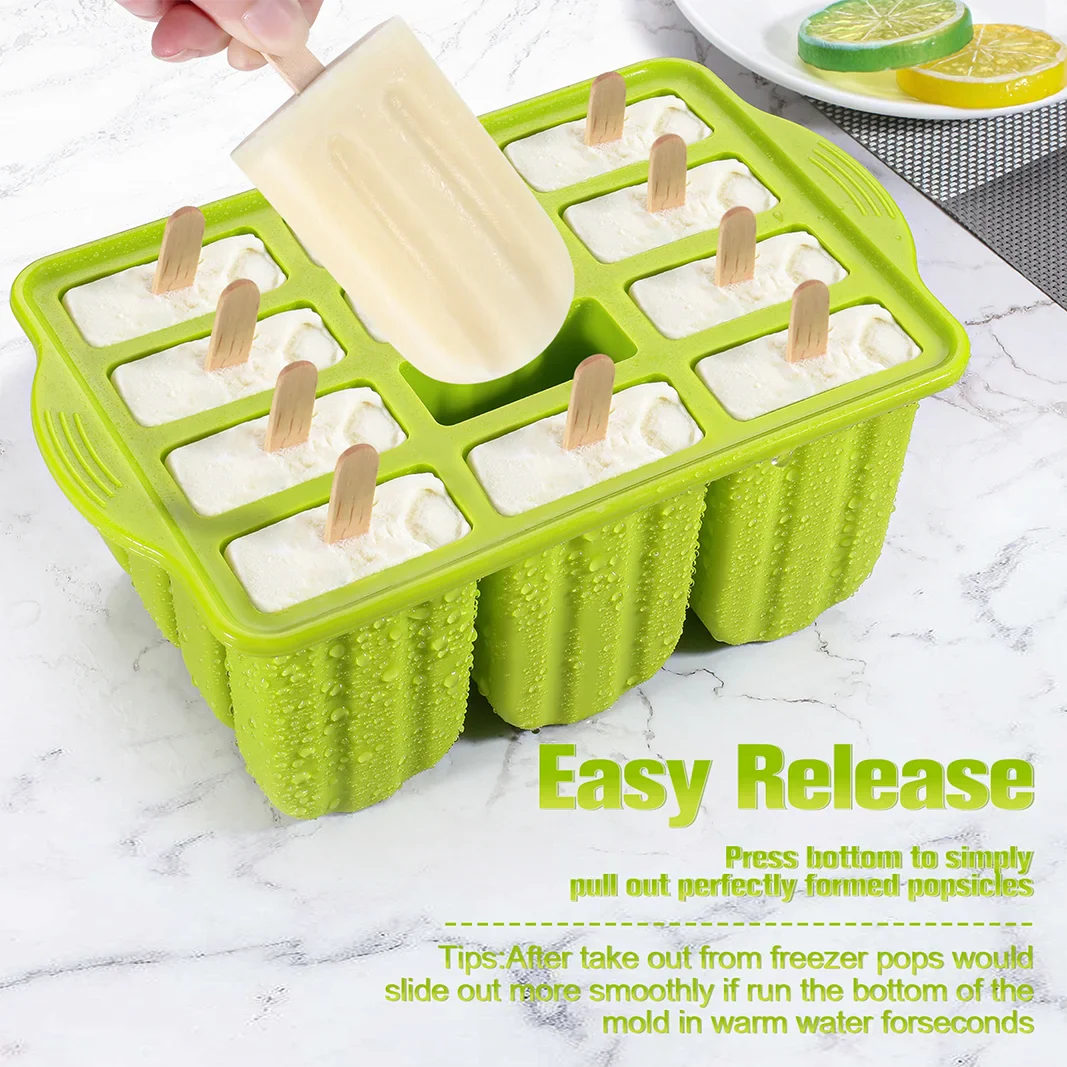 Summer Ice Cream Tools with Wooden Sticks - Silicone Popsicle Molds for Custom Mini Ice Cream Popsicles