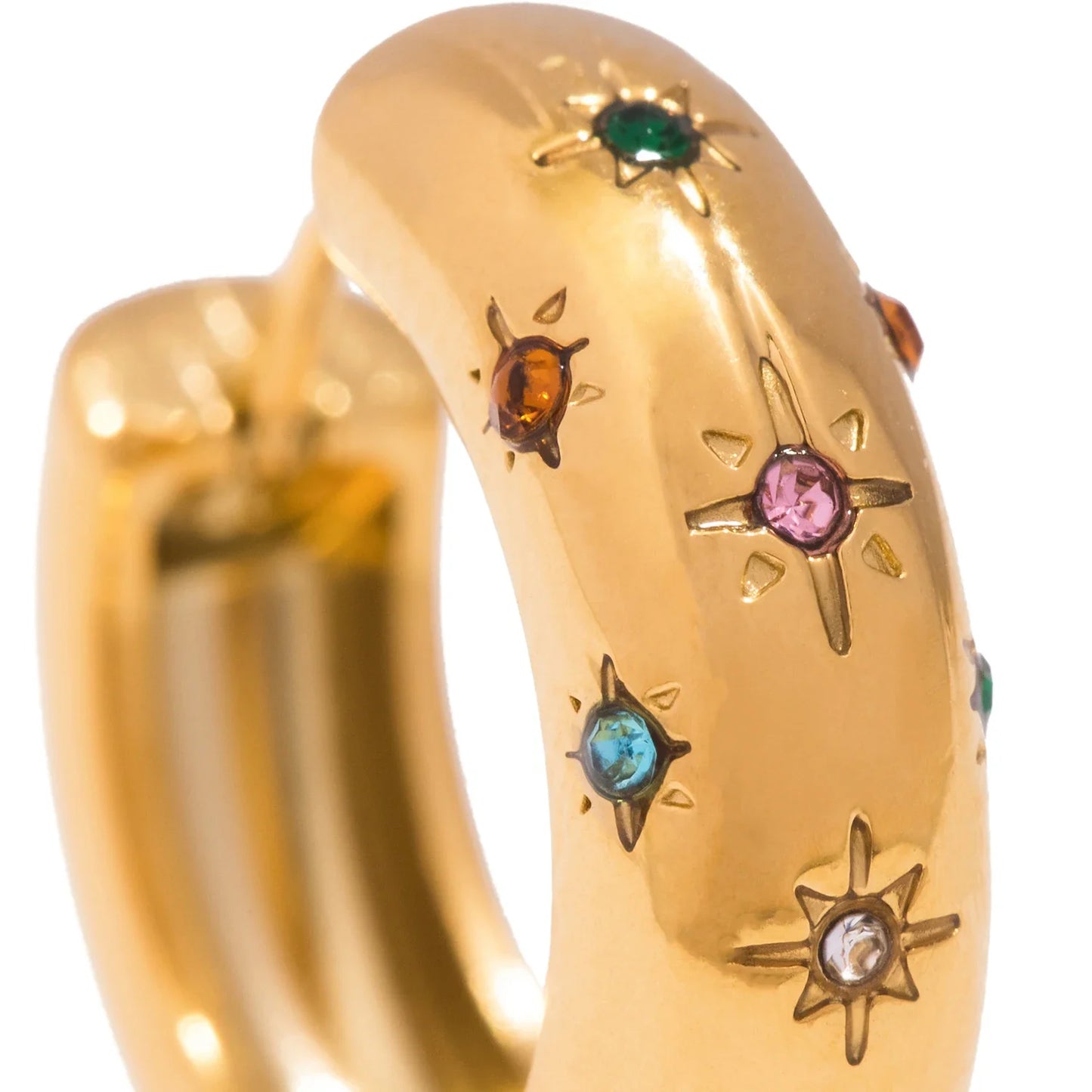 UHBINYCA Classic Zircon Inlaid Hoop Earrings — 18K Gold-Plated Stainless Steel, Elegant Jewelry for Women