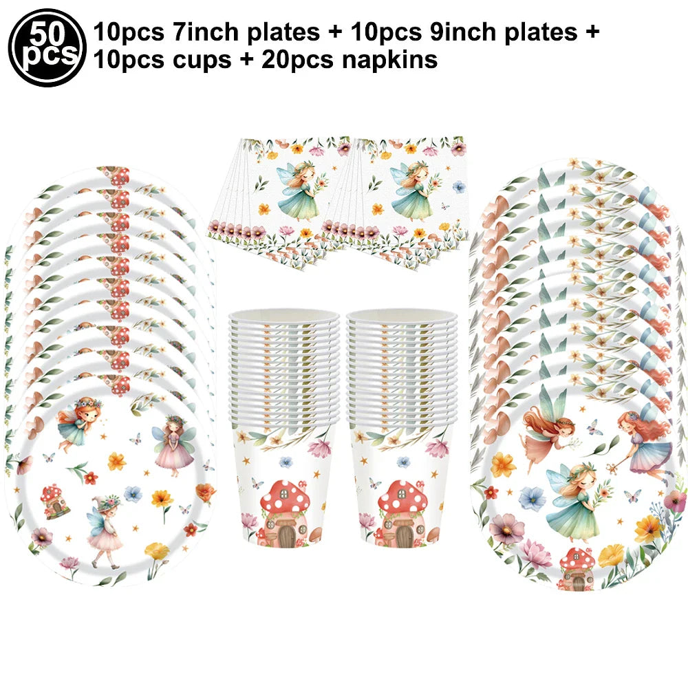 Pink Butterfly Fairy Party Tableware Set – Disposable Plates, Cups & Napkins for Birthday, Wedding & Baby Shower Decor