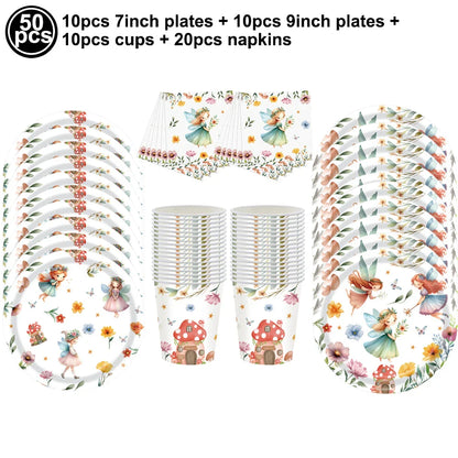 Pink Butterfly Fairy Party Tableware Set – Disposable Plates, Cups & Napkins for Birthday, Wedding & Baby Shower Decor