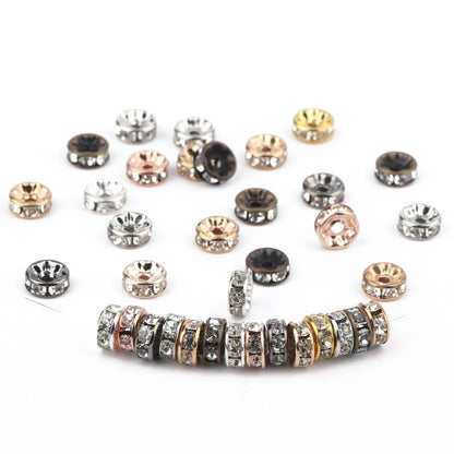 50PCS Rhinestone Spacer Beads Set – Multi-Color Crystal Rondelle Metal Beads for DIY Jewelry & Bracelet Making