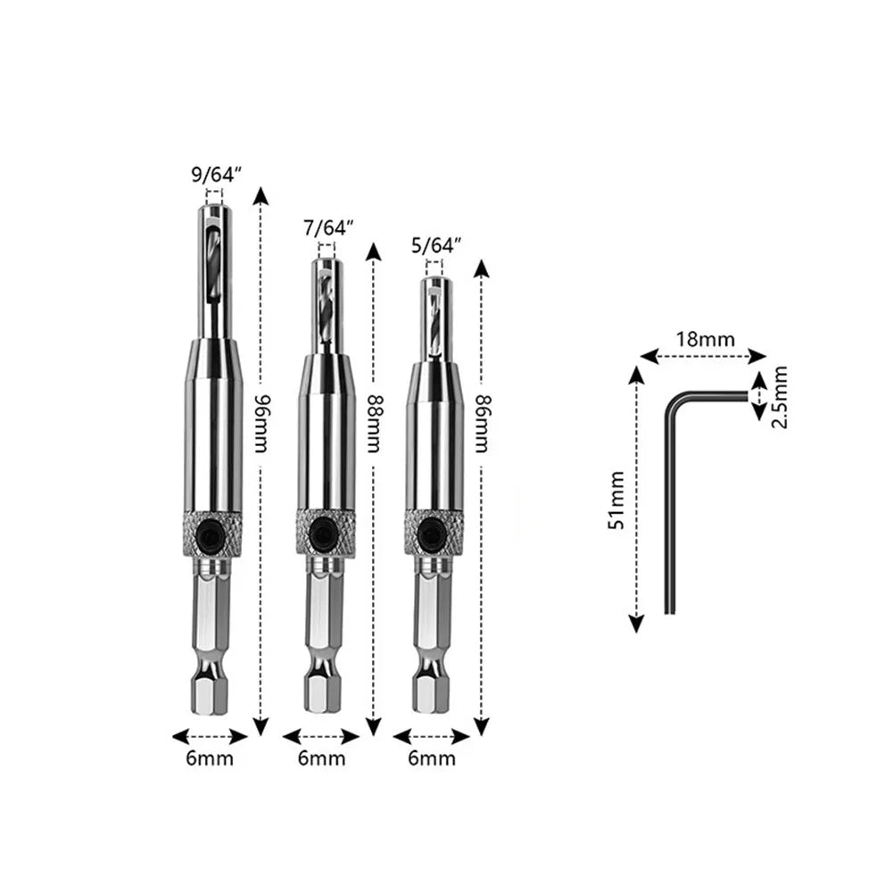 3pcs Self-Centering Hinge Drill Bits | Door, Window, Cabinet Hinge Drilling Holes Cutter | Woodworking Center Drill Bits