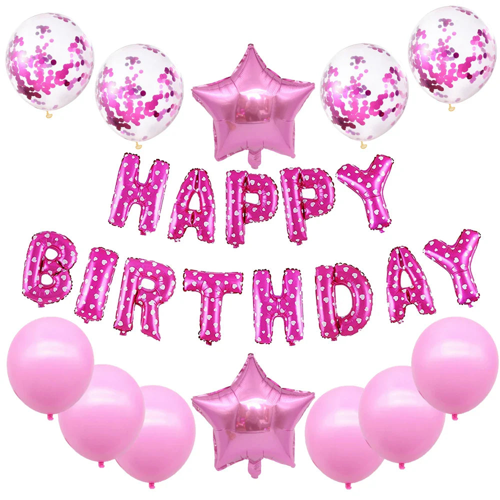 16-Inch Happy Birthday Foil Balloons Set – Pink & Blue Letter Balloons for Birthday Party Decoration