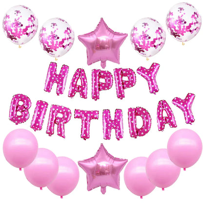 16-Inch Happy Birthday Foil Balloons Set – Pink & Blue Letter Balloons for Birthday Party Decoration