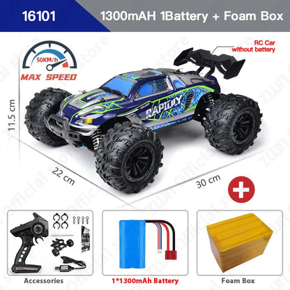 ZWN 1:16 4WD RC Monster Truck – 70KM/H High-Speed Drift Remote Control Car with LED for Kids, vs Wltoys 144001