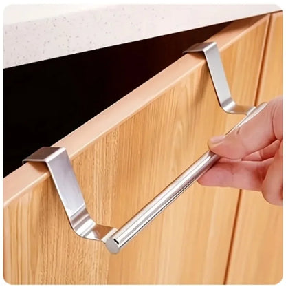 Over-Door Stainless Steel Towel Rack – Bathroom & Kitchen Hanging Storage Bar for Cabinet Doors