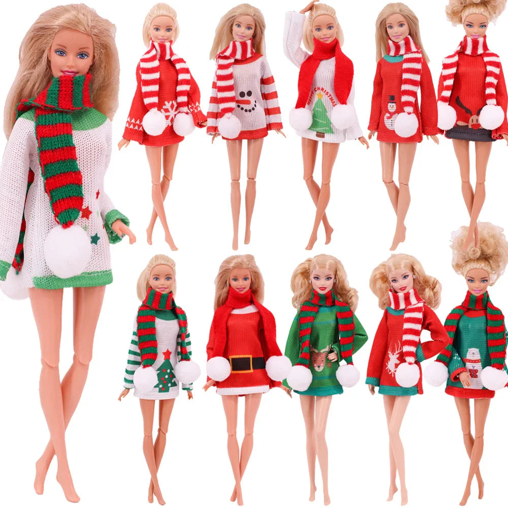 Doll Christmas Sweater & Scarf – 11.8 Inch 1/6 BJD Doll Clothes Accessories for Girls