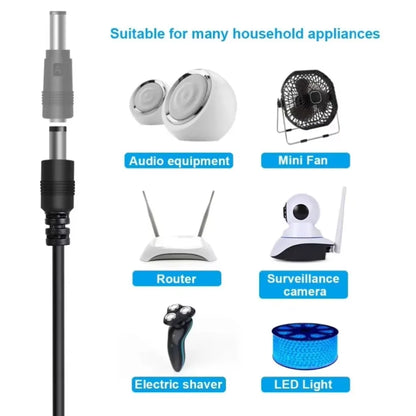 Universal USB to DC 5.5×2.1mm Power Cable – 5V Charging Cord with 8 Connector Tips for CCTV & TV Box