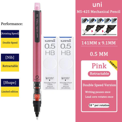 UNI KURU TOGA M5-452 Mechanical Pencil 0.5mm – Rotating Lead Automatic Pencil for Continuous Writing & Sketching