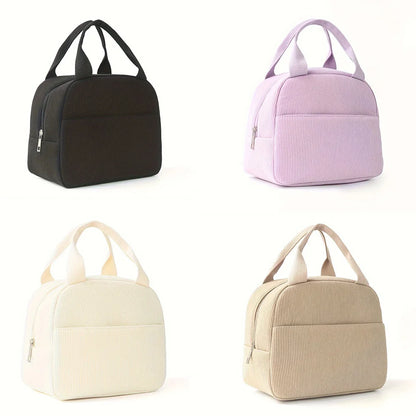 Reusable Thermal Insulated Bento Bag – Embroidered Corduroy Portable Lunch Bag for Kids, School, Travel, and Work Trips