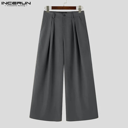 INCERUN Men Wide Leg Pants - Loose Pleated Casual Streetwear Button Trousers S-5XL