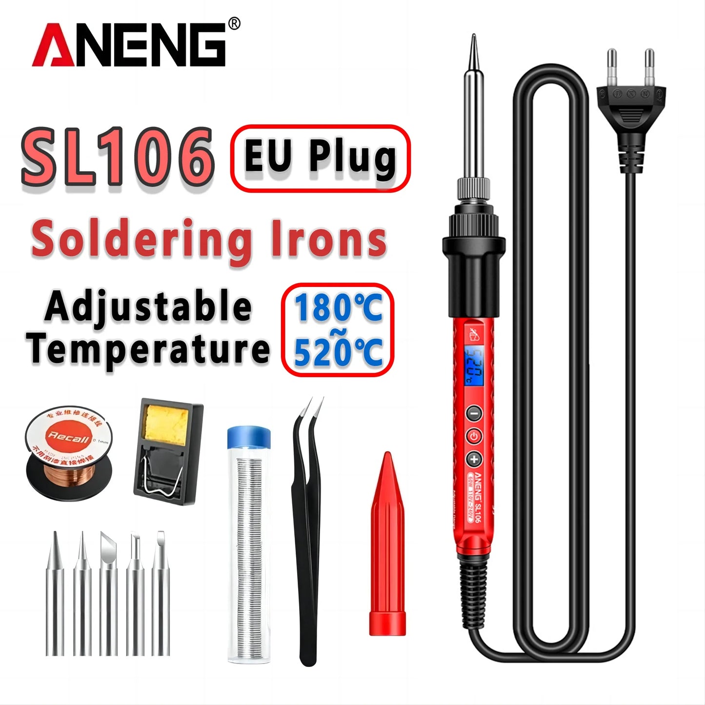 ANENG SL106 Electric Soldering Iron – Adjustable Temperature Welding & Rework Station with Heat Pencil Tip, 110V/220V
