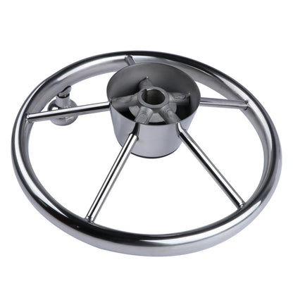 11" Stainless Steel 5-Spoke Boat Steering Wheel with Knob | 25° Marine Yacht Accessory