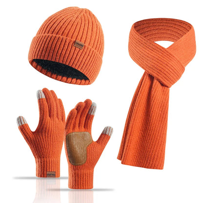 3-Piece Women’s Winter Set – Warm Knitted Beanie, Long Scarf & Gloves for Outdoor Sports, Skiing & Running