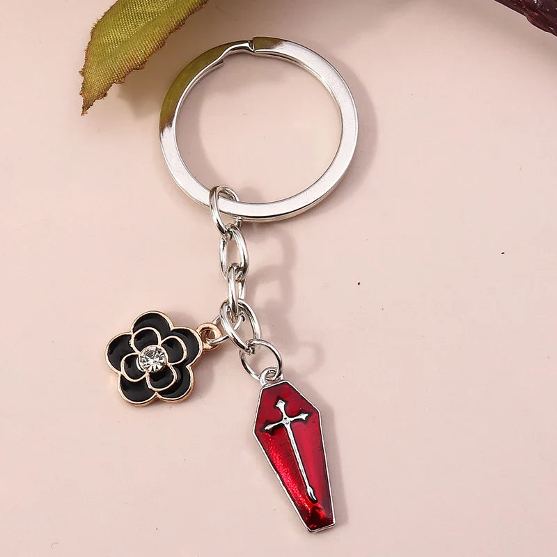 Retro Gothic Punk Heart Cross Keychain – Metal Flower Key Ring Pendant for Car Keys, Handbag Decor & Jewelry Gift