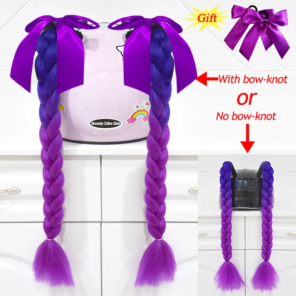 2pcs Motorcycle Helmet Braids - Woman's Twist Pigtail Wig for Helmets, 164 Colors with Sucker