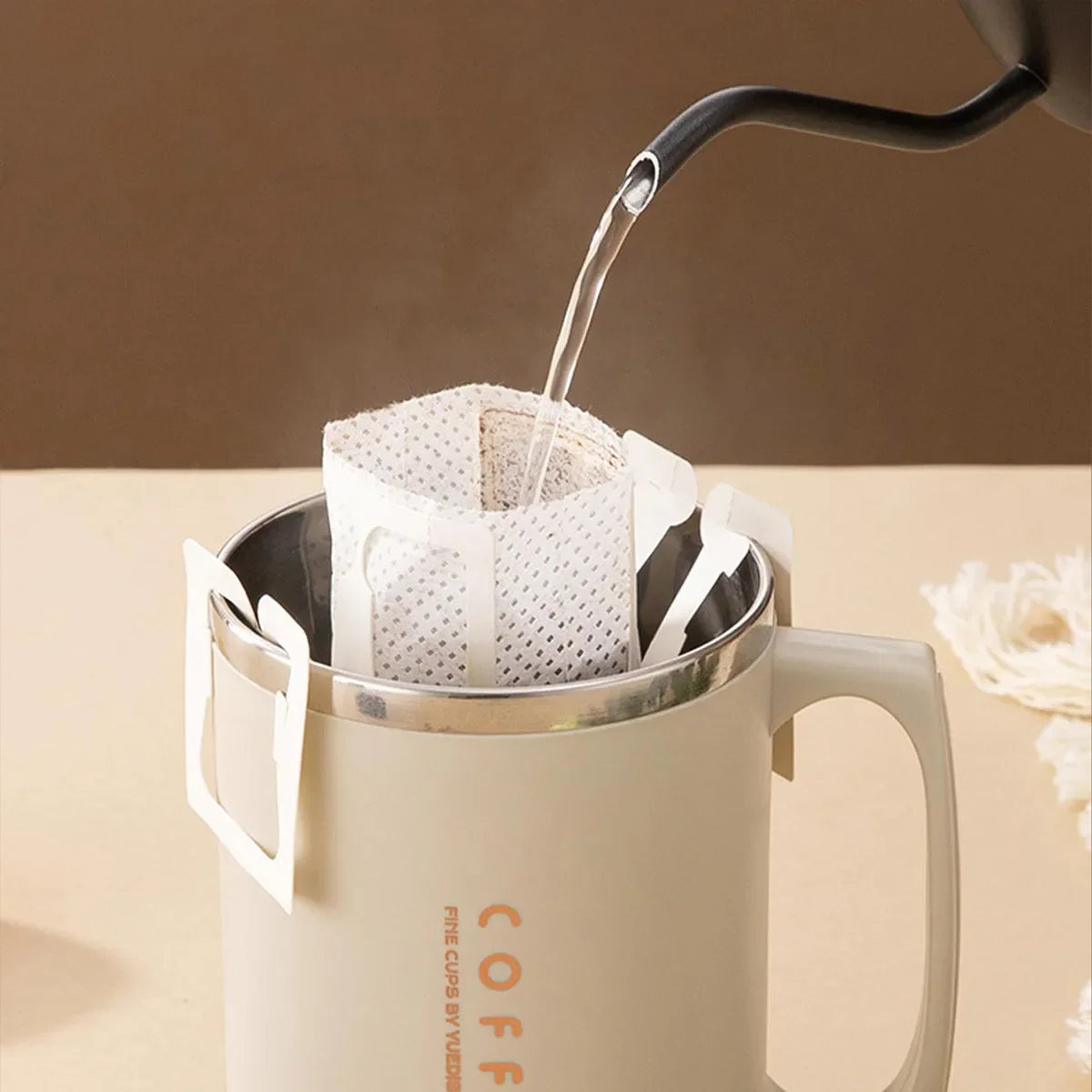 WORTHBUY Double-Layer Stainless Steel Coffee Cup – Insulated 304 Travel Mug with Spoon & Straw, Anti-Scald Milk & Water Cup