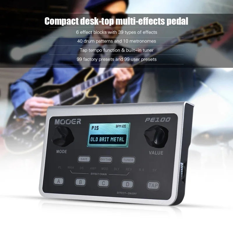 MOOER PE100 Portable Guitar Multi-Effects Processor – 39 Effects, 40 Drum Patterns & 10 Tempo Options