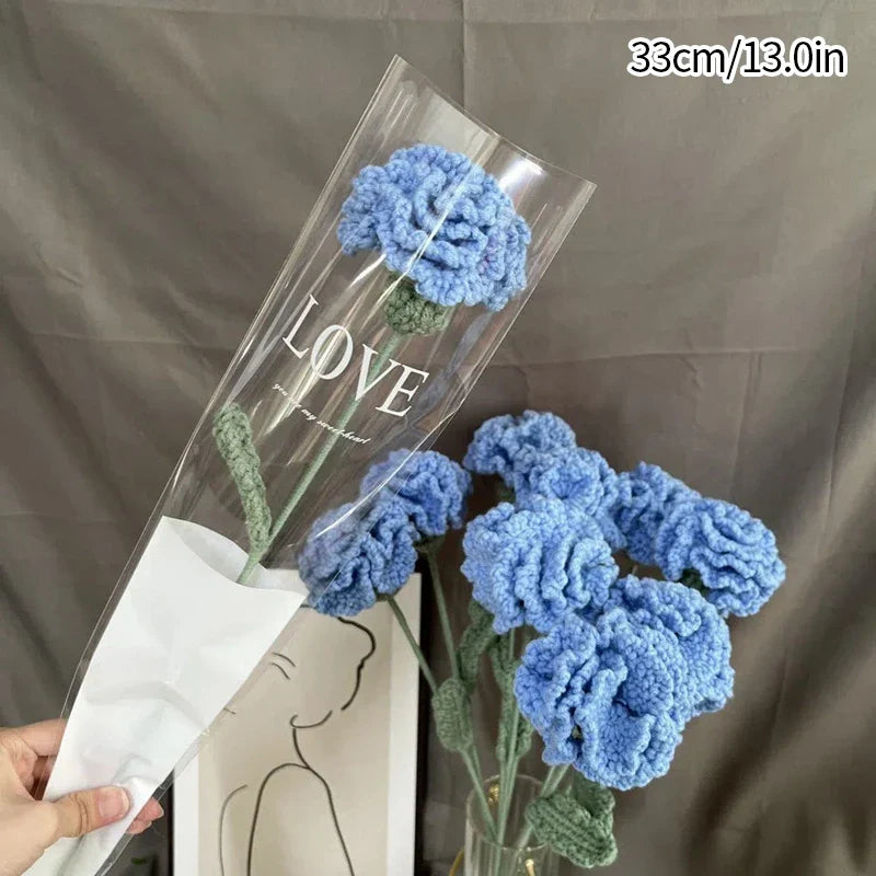 Tulip & Sunflower Knitting Flower Bouquet – Handcrafted Crochet Carnations, DIY Handmade Fake Flowers for Decor