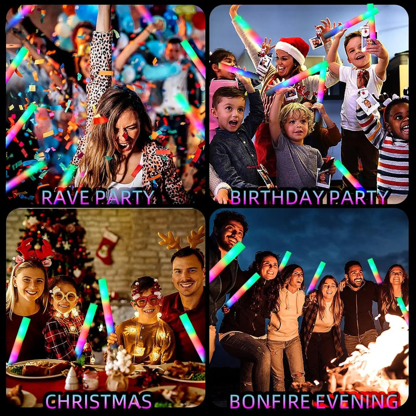 30Pcs Foam Glow Sticks – Colorful LED Flashing Glow Sticks with 3 Modes for Parties, Weddings & Concerts