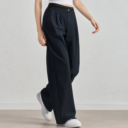 Women’s Summer Sports Yoga Pants – Wide Leg, Elastic Waist, Quick-Dry Black Fitness Trousers