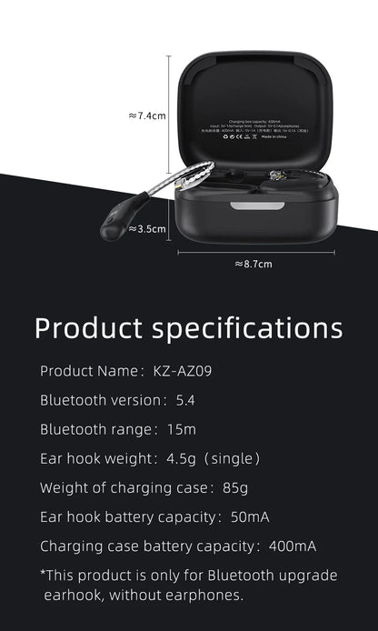 KZ AZ09 HD Bluetooth Earphones – Wireless HIFI Ear Hook Headset with Charging Case, Compatible with KZ EDXPRO ZSNPRO ZS10PRO