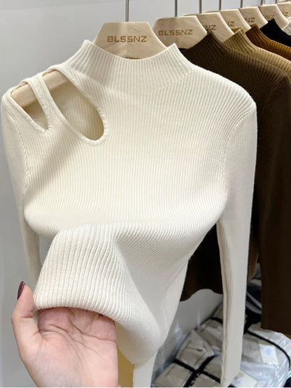 Women's Turtleneck Knitted Sweater - Ribbed Pullover for Autumn/Winter, Soft and Warm Basic Tops