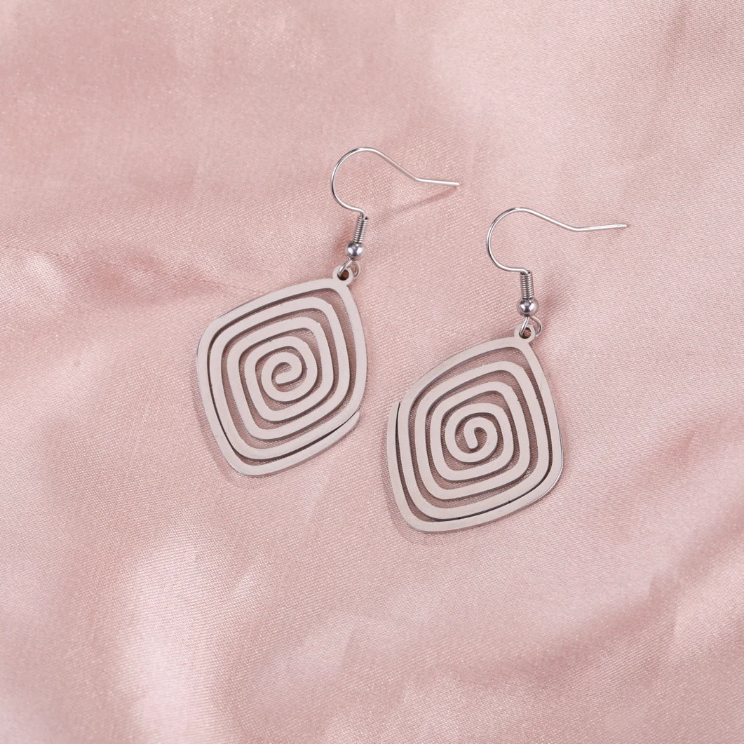 Skyrim Irregular Spiral Swirl Drop Earrings – Gold Stainless Steel Geometric Earrings for Women Trend Jewelry Gift
