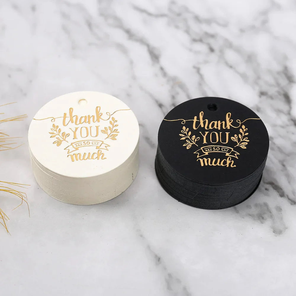 50PCS 4.5cm Bronzing Round Garment Tags – “Thank You” Paper Hang Tags for Clothing, Shoes, Packaging & DIY Crafts