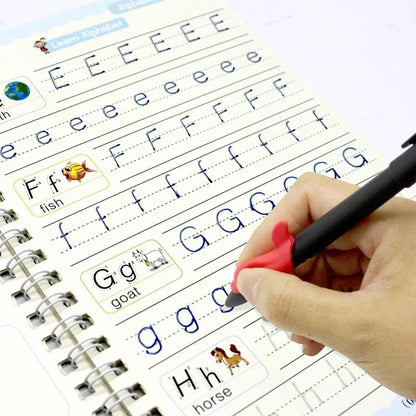 Sank Magic Practice Copybook Set – Reusable Writing Workbook with Pen, English Calligraphy for Preschool Kids Learning & Handwriting Practice