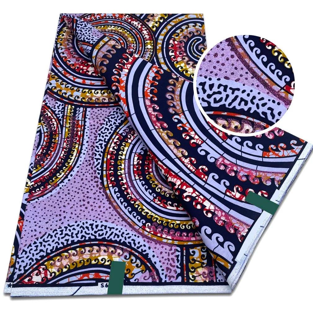 African Grand Super Golden Wax Fabric - Soft Glitter Gold Ankara Batik Print 6 Yards