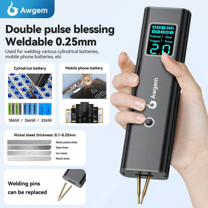 Awgem Portable Handheld Spot Welder – DIY Adjustable 99-Gear Welding Machine for 18650 Lithium Batteries