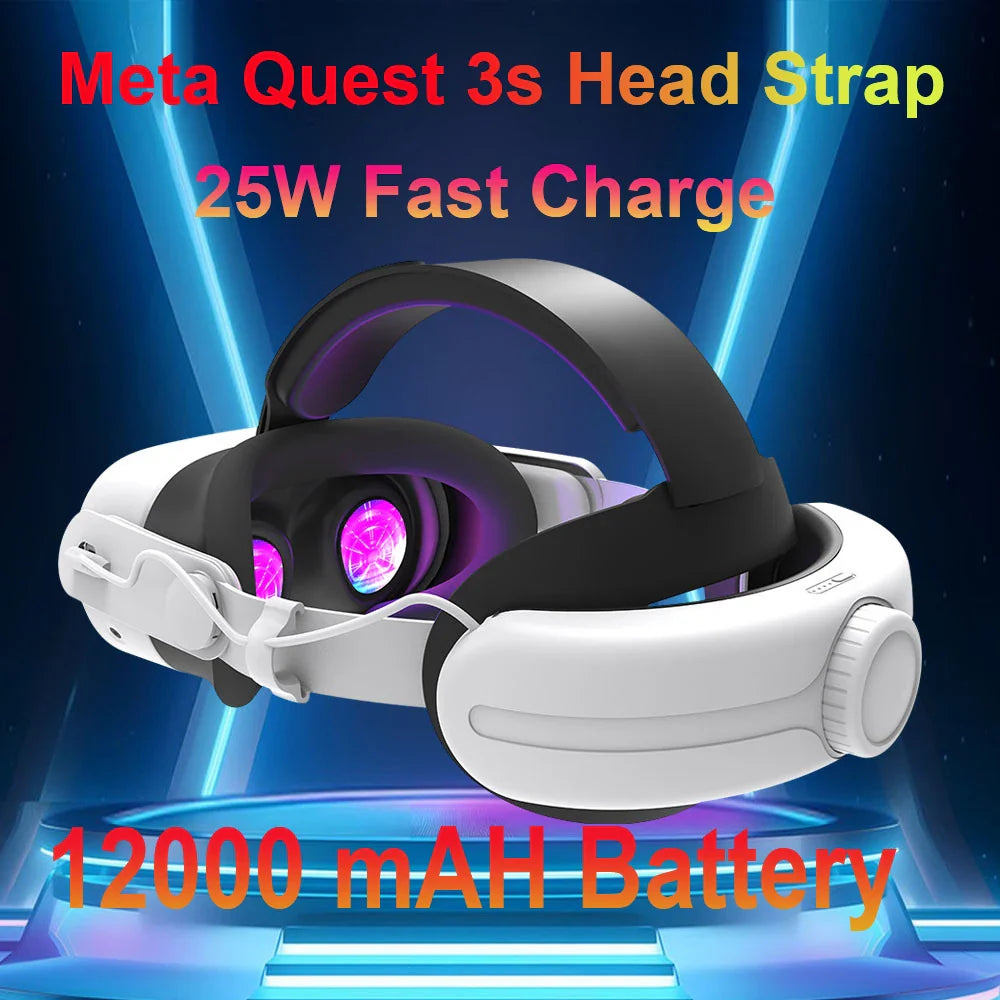 12000mAh Battery Head Strap for Meta Quest 3S – Elite Halo VR Accessory with 25W Fast Charging