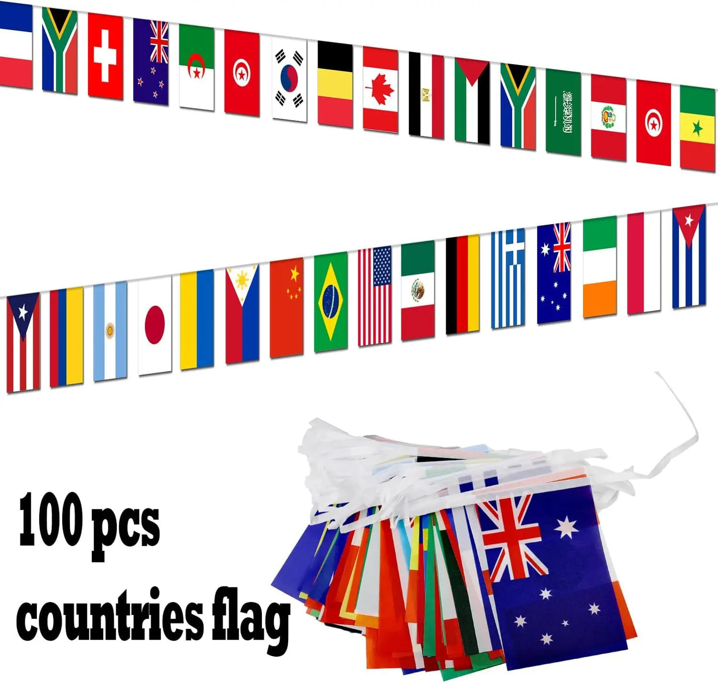 World Flags String Banner – 100 Countries International Hanging Pennant for Sports, School & Club Decoration