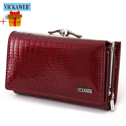 Women’s Genuine Leather Short Wallet – Fashion Alligator Hasp & Zipper Coin Purse AE2155