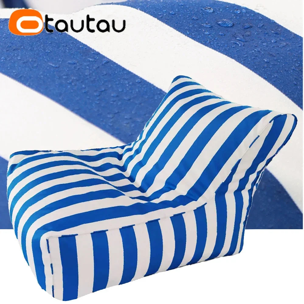 OTAUTAU Outdoor Striped Bean Bag Pouf Cover – No Filler Floating Sofa Bed for Pool, Beach & Garden Lounge
