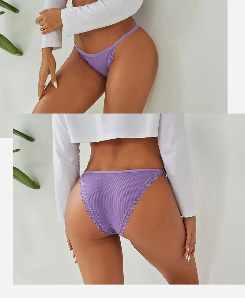 FINETOO 3pcs Women’s Lace Cotton Briefs — Solid, Comfortable, Breathable Soft Underwear & Lingerie