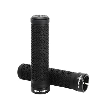 MTB Bicycle Handlebar Grips – Soft Rubber Non-Slip Grips with Single-Sided Lock & End Plugs for Mountain Bikes