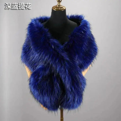 32-Color Luxury Faux Fox Fur Shawl – Women’s Plush Winter Scarf, Wrap & Cape for Wedding & Coat