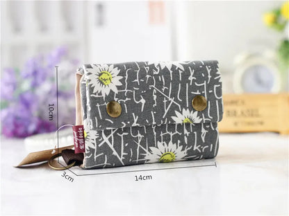 Women’s Canvas Cartoon Card Wallet – Foldable Key Organizer & Coin Purse, Small Pouch Money Bag for Girls 2024