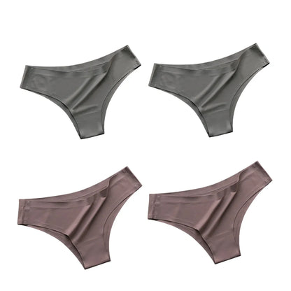 4PCS Seamless Brazilian Panties Set – Ice Silk Ultra-Thin Low Waist Women’s Briefs Sexy Soft Breathable Bikini Lingerie Underwear