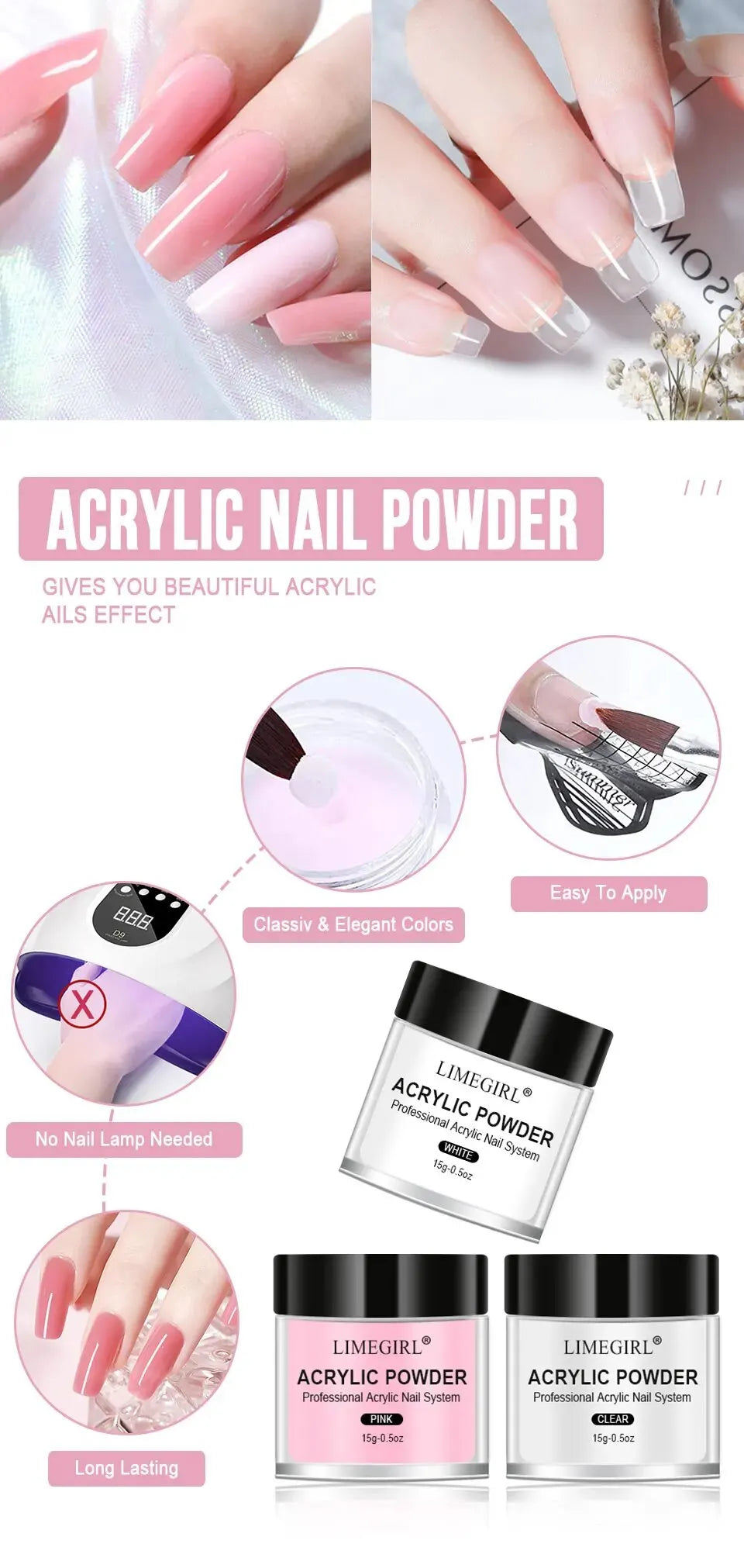 Acrylic Powder and Liquid Monomer Nail Art Kit – Crystal Glitter, 3D Tips, Carving Tools for Manicure Decoration