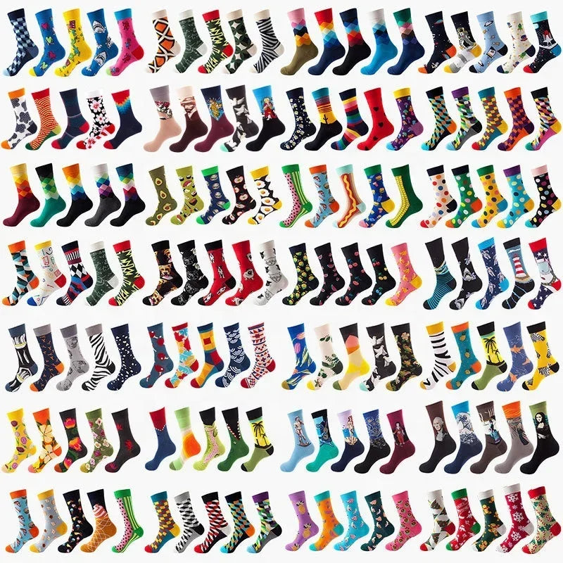 Men's Cotton Dress Socks 5-Pair Pack - Funny Casual Novelty Crew Socks Gift Set