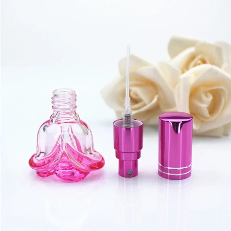 6ml Rose-Shaped Glass Perfume Bottle – Colorful Refillable Mini Scent Sprayer for Travel & Samples