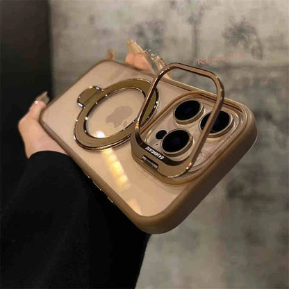 Luxury Magnetic Ring Stand Clear Case with Glass Lens Protection for iPhone 11–16 Pro Max & Plus – MagSafe Compatible Cover