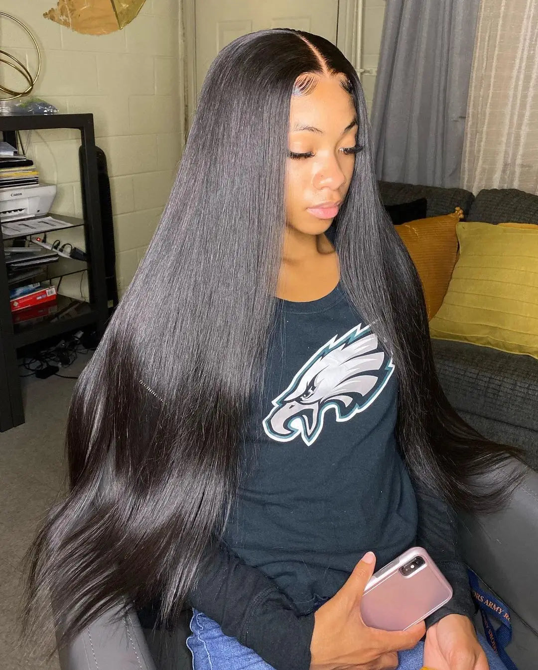 Pre-Cut Glueless 13x6 HD Lace Frontal Wig – 40 Inch Straight Human Hair, Pre-Plucked Ready-to-Wear for Women
